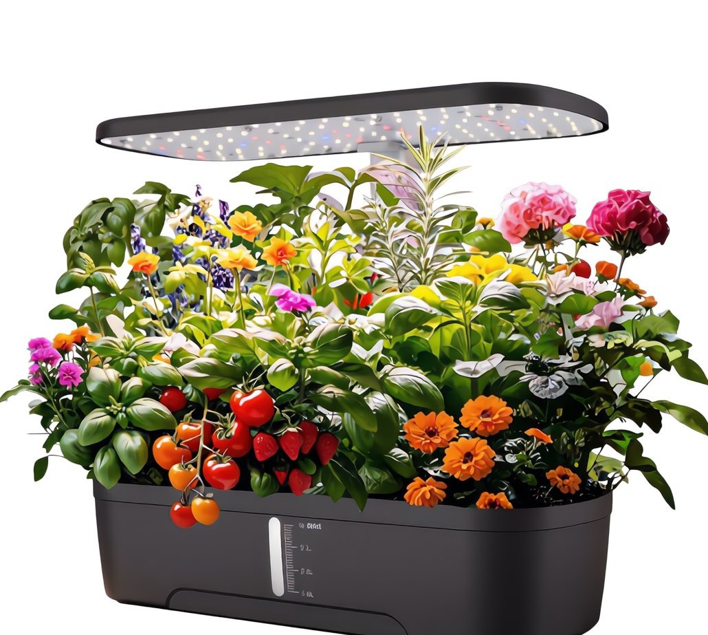 52-pod hydroponic garden with clock display